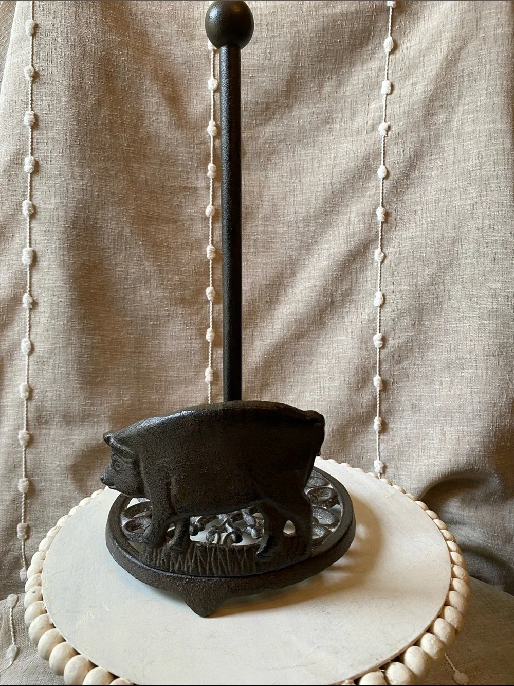 Rustic Farmhouse Cast Iron paper towel holder with Pig silhouette